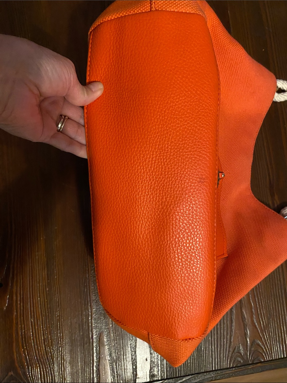 Michael Kors Coral Orange Rope Handle Tote Shoulder Bag Gold MK Medallion - Picture 11 of 15